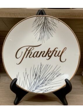 World Market THANKFUL Decorative Ivory Ceramic Plate NWT